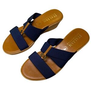 Italian Shoemakers Navy Stretch Wedge Slide Sandals Women's Size 9M Italy